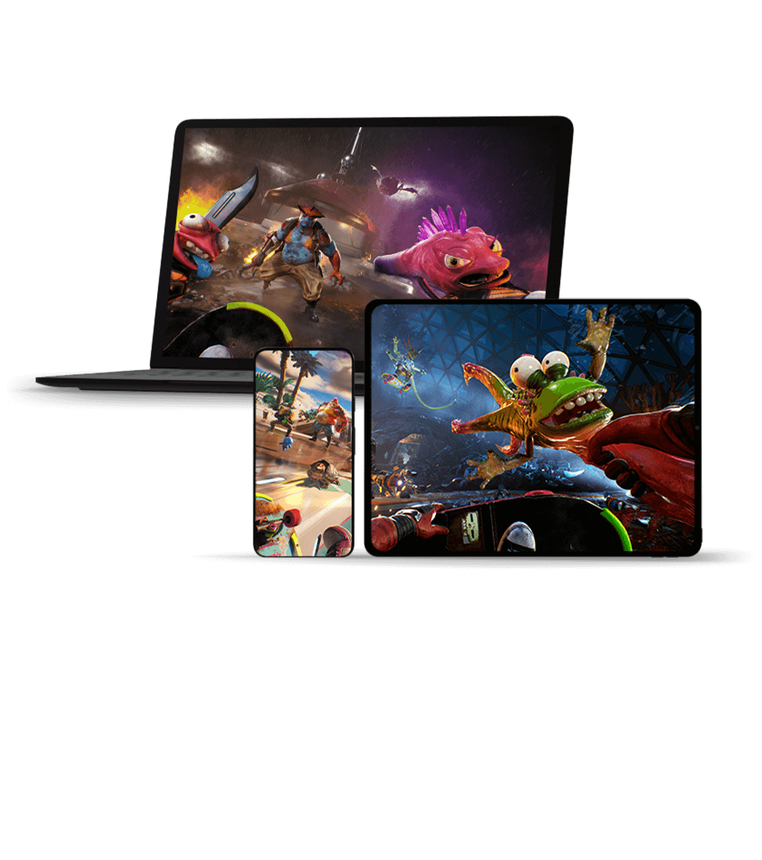 front view of three different monitor screens displaying xbox games 