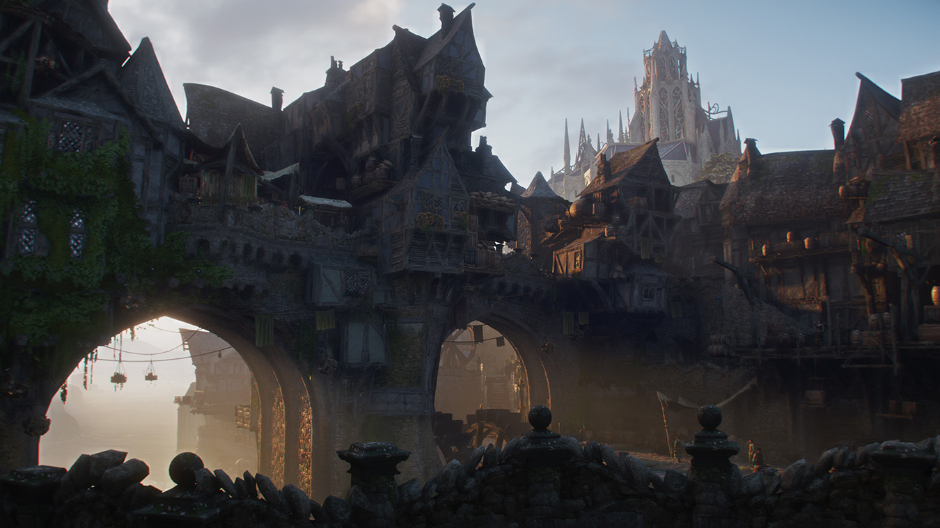 update main gallery with image: A castle town bridge with buildings stacked on top of the arches.
