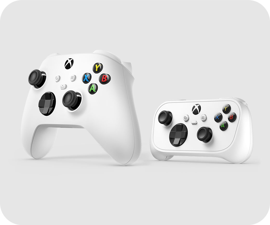 The Nano Controller (right) shown beside a standard Xbox Wireless Controller, illustrating the size cut. Image: Xbox.