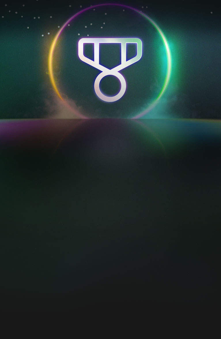 Ein Medaillensymbol innerhalb eines leuchtenden Neonkreises.