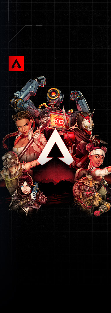A collage of characters surrounding the Apex Legends logo.