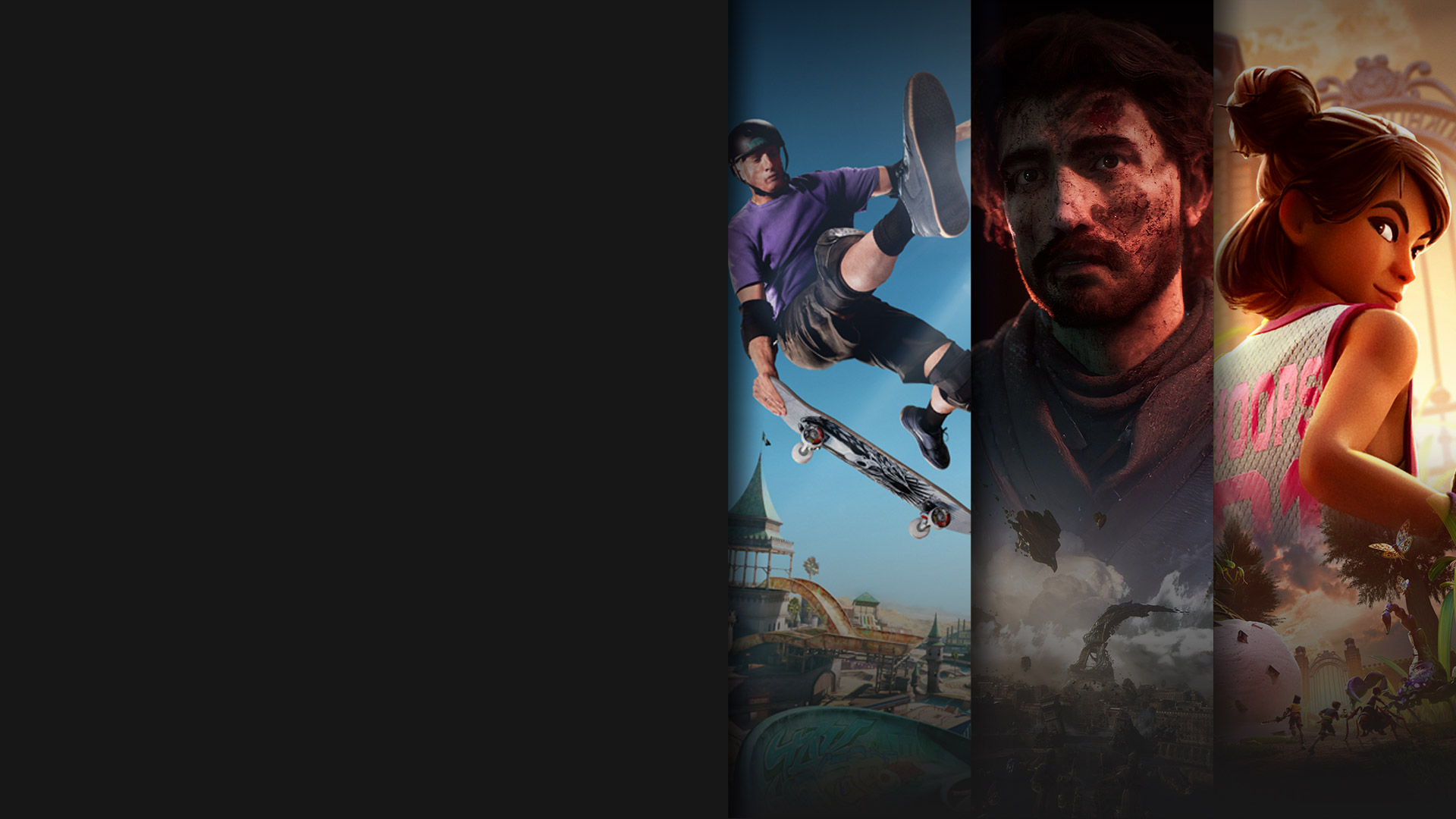 Illustrations de plusieurs jeux disponibles avec le Xbox Game Pass, dont Tony Hawk Pro Skater 3+4, Expedition 33, Grounded 2 et EA SPORTS FC™ 25