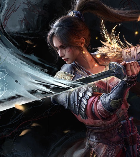 WUCHANG: Fallen Feathers, a woman warrior slashing a sword through the air. 