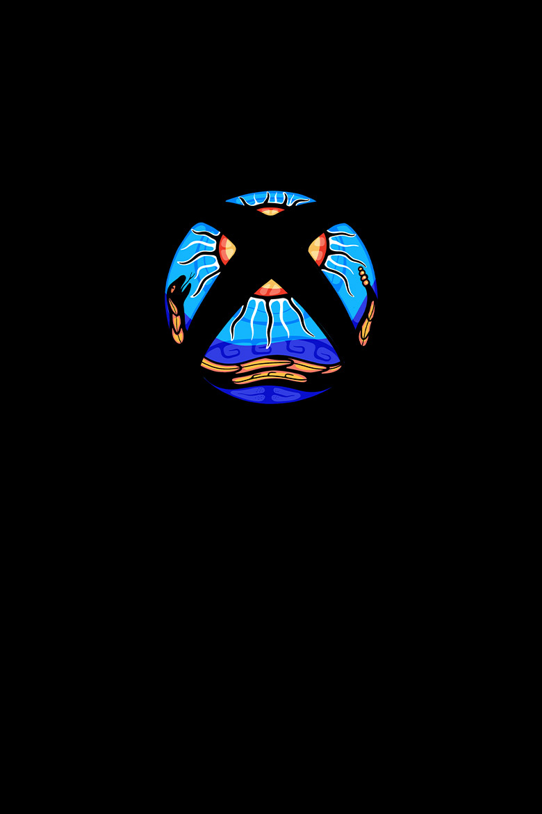 The Xbox logo filled with Indigenous-inspired artwork
