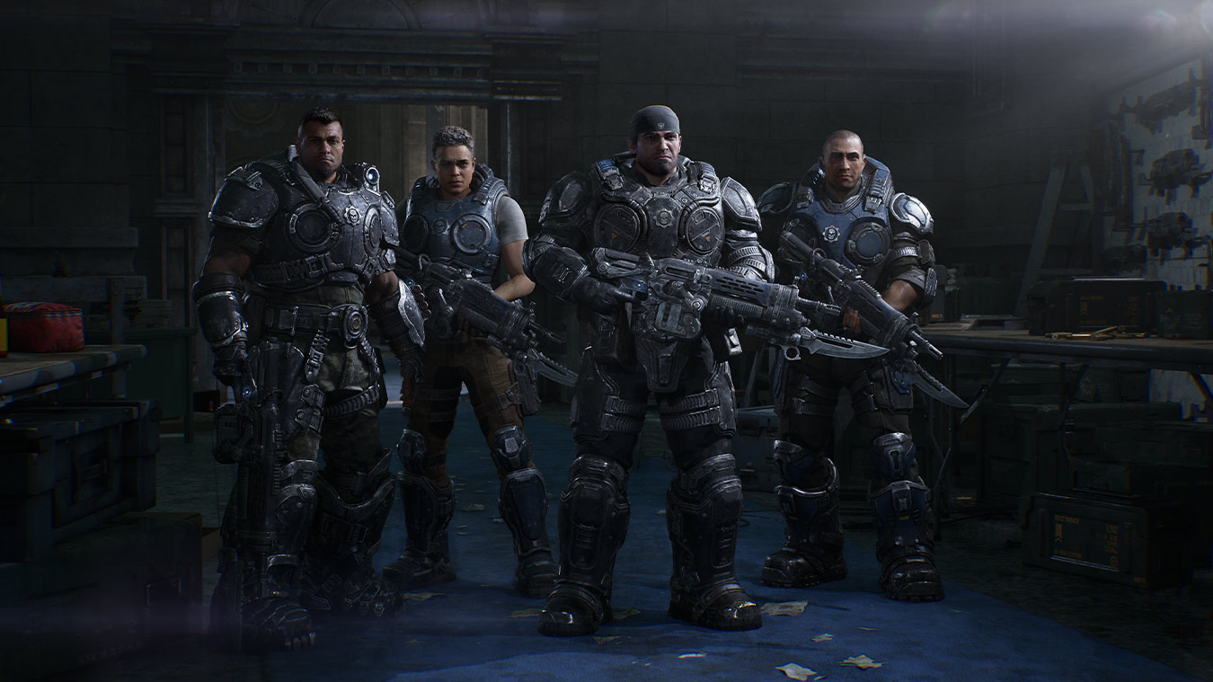Locust creatures attacking soldiers in close quarters in Gears of War: E-Day