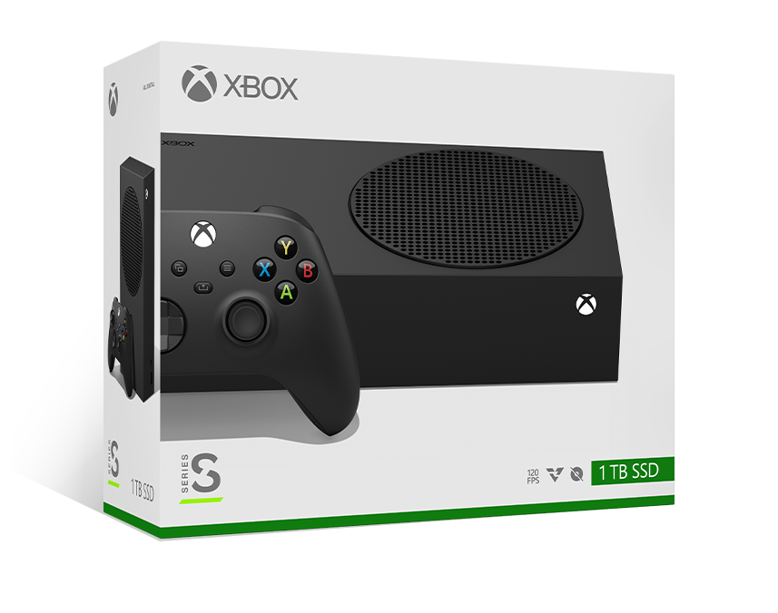 Caja de la Xbox Series S: 1 TB negro carbón y Control inalámbrico Xbox en negro carbón