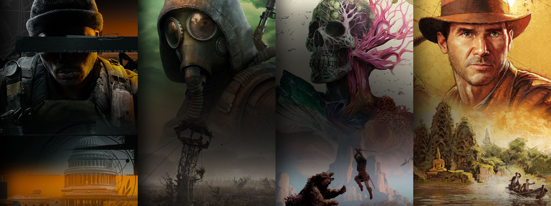 Výber hier dostupných alebo čoskoro dostupných s predplatným Game Pass vrátane hier Call of Duty: Black Ops 6, S.T.A.L.K.E.R. 2: Heart of Chornobyl, Avowed a Indiana Jones and the Great Circle.