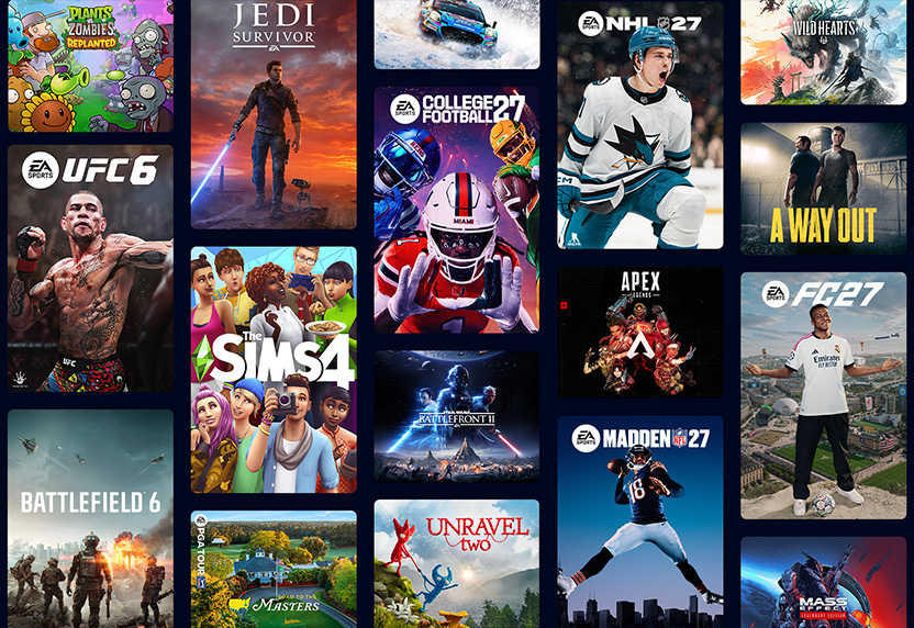 一系列 EA 發行的遊戲，其中包括《The Sims 4》、《EA SPORTS FC 27》等。