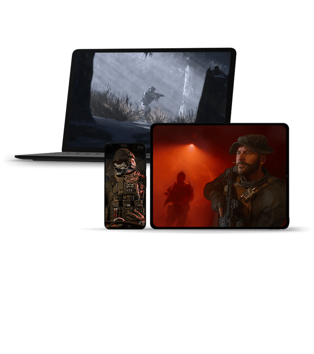 Front view of three different monitor screens displaying Call of Duty®: Modern Warfare® III gameplay