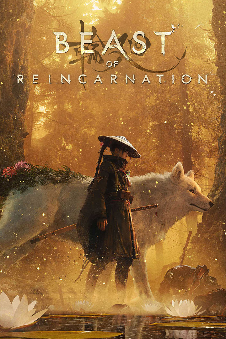 Beast of Reincarnation-logo, Emma og Koo går langs en innsjø i en solfylt skog.