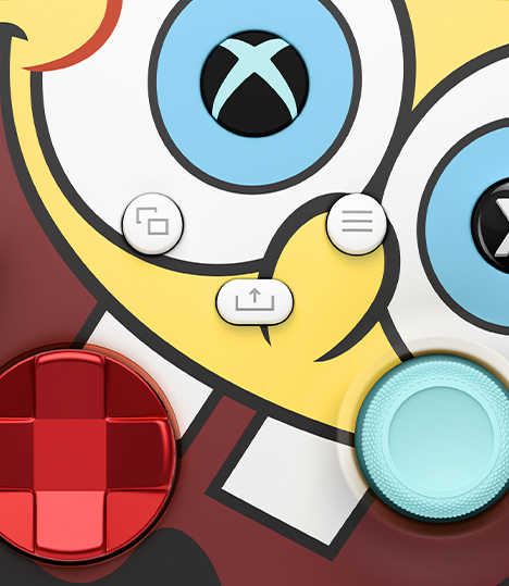 Detailed view of the controller’s D-pad, right thumbstick, and menu, view, and share buttons.