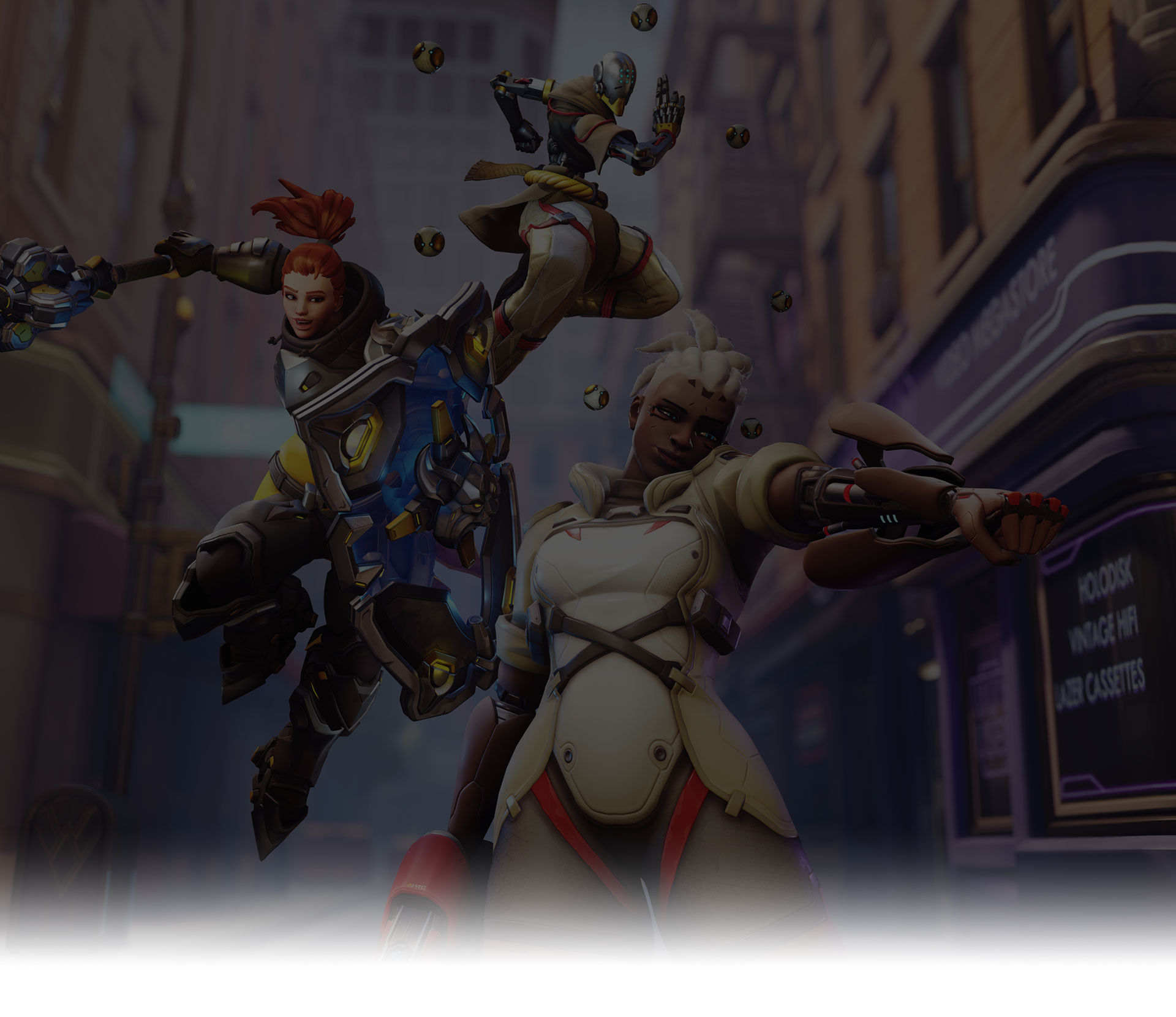 Dois personagens de Overwatch 2 saltando no ar