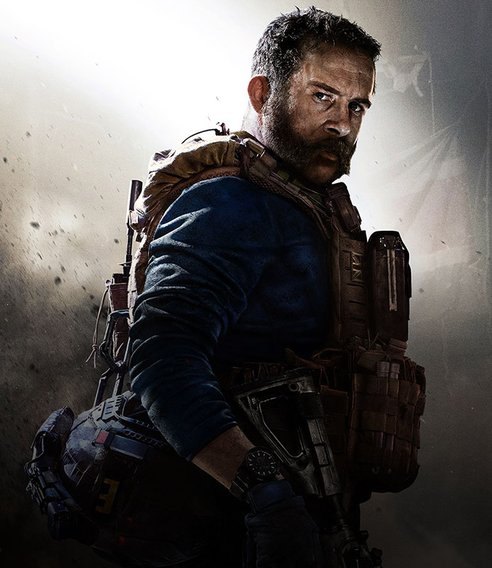 Key art for Call of Duty: Modern Warfare featuring Captain Price in blue wearing a military vest