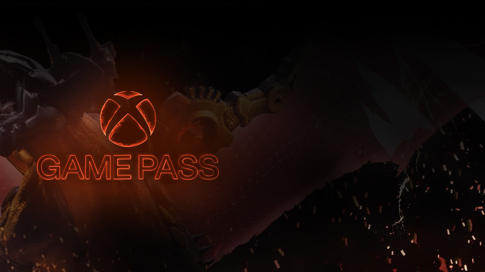 Xbox Game Pass logo against DOOM: The Dark Ages scenery