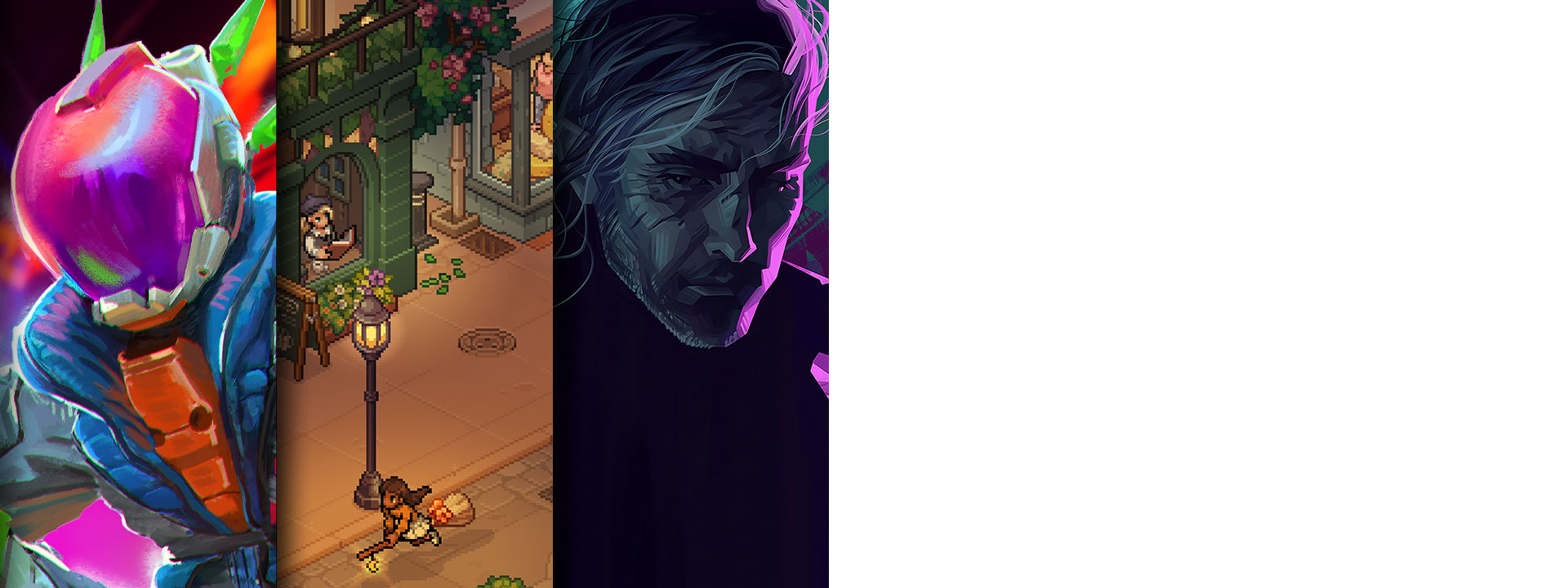 Game art from three titles arriving day one on Game Pass including High on Life 2, Witchbrook, and REPLACED