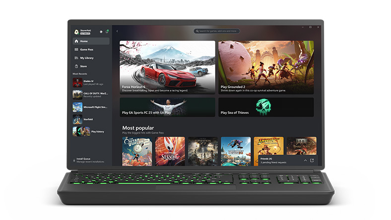 Laptop mit der Benutzeroberfläche der Xbox auf PC-App
