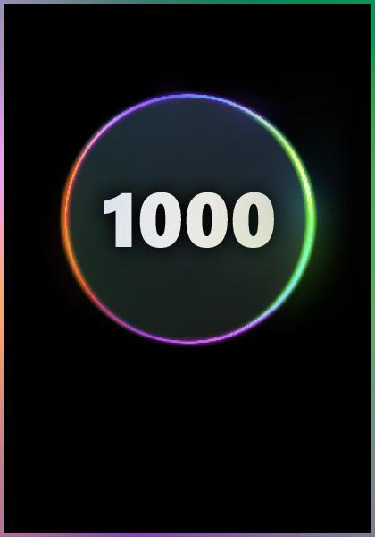 The number 1000 inside a glowing neon circle