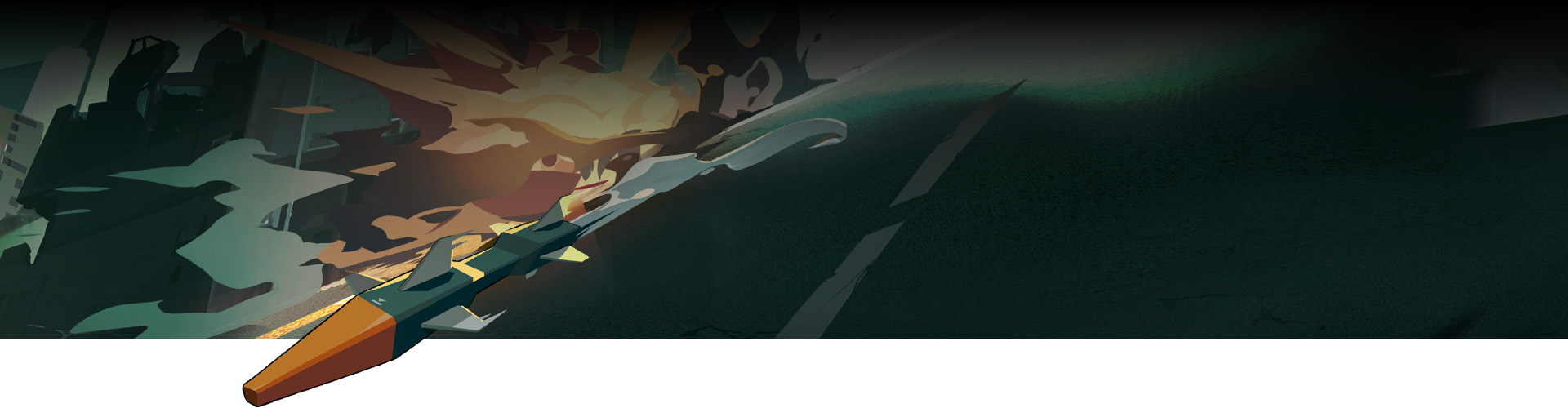 Um foguete para do canto superior direito para o canto inferior esquerdo da imagem.