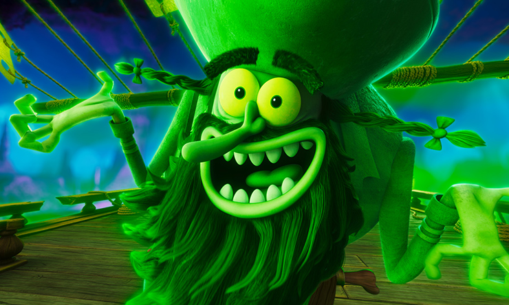 The Flying Dutchman shrugging on his pirate ghost ship.