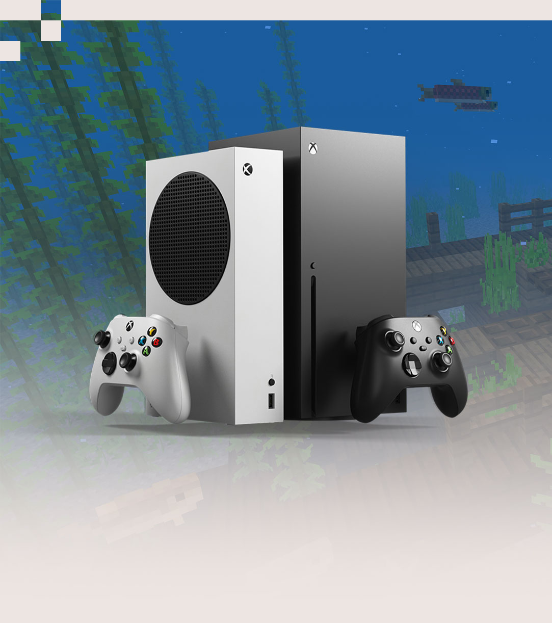 front view of 2 Xbox Series X|S console devices