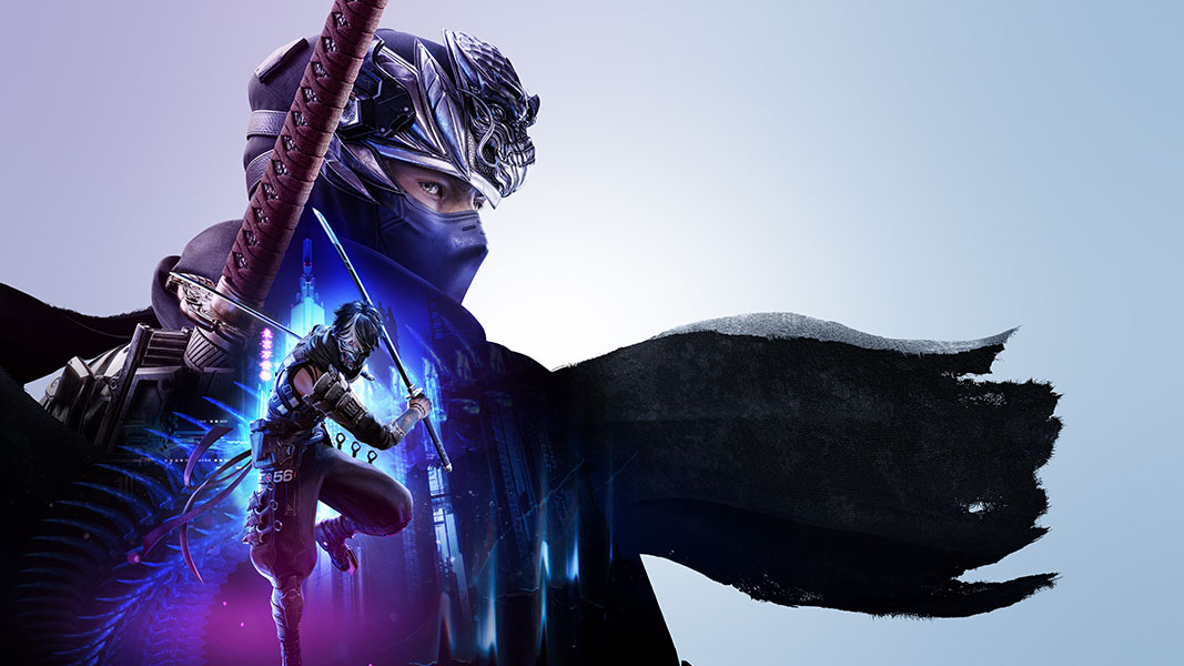 Ninja Gaiden 4 logo, A collage of two Ninja Gaiden 4 characters with a city backdrop.