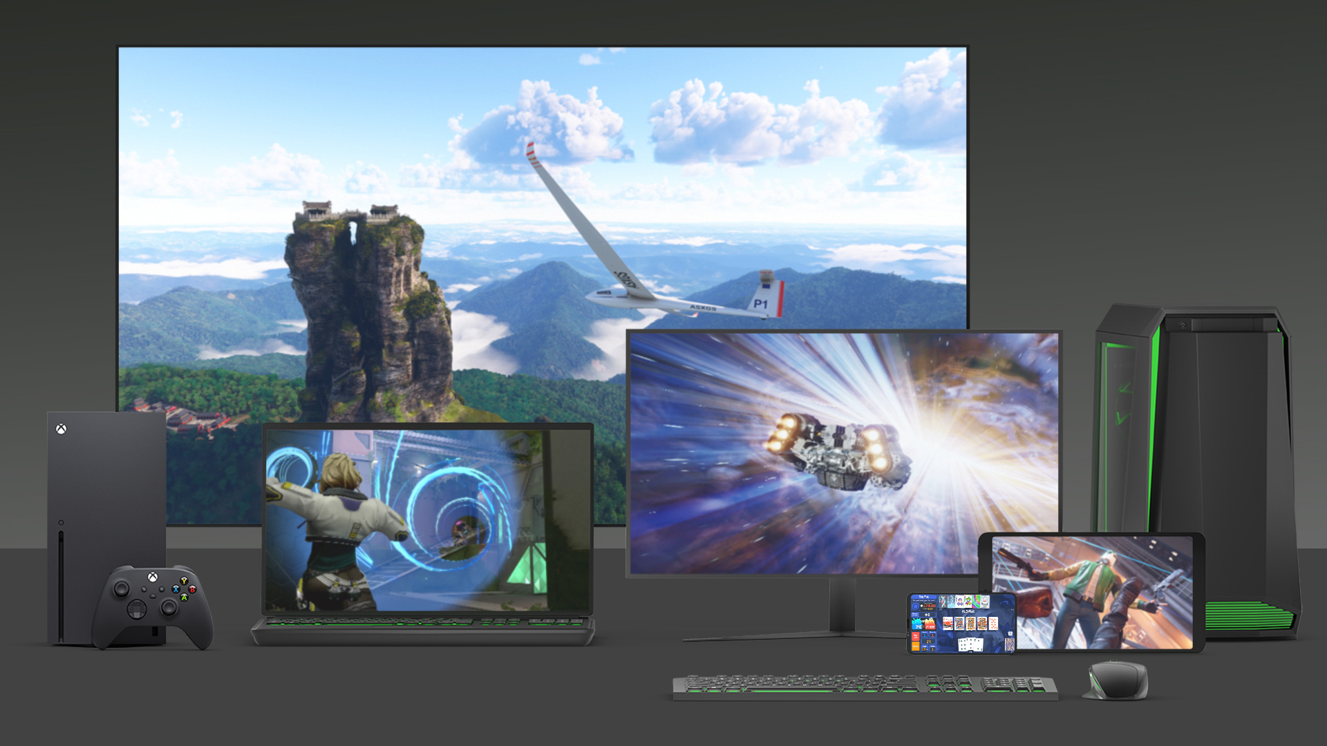 Die Grafik zeigt mehrere Geräte, mit denen Spiele gespielt werden können
