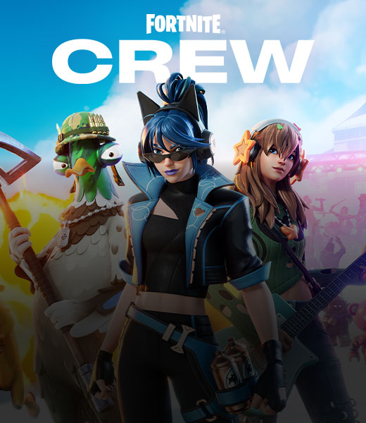 Fortnite Crew, outfits from Fortnite including Squawkin' Sergeant, Heroic Hope, and PJ