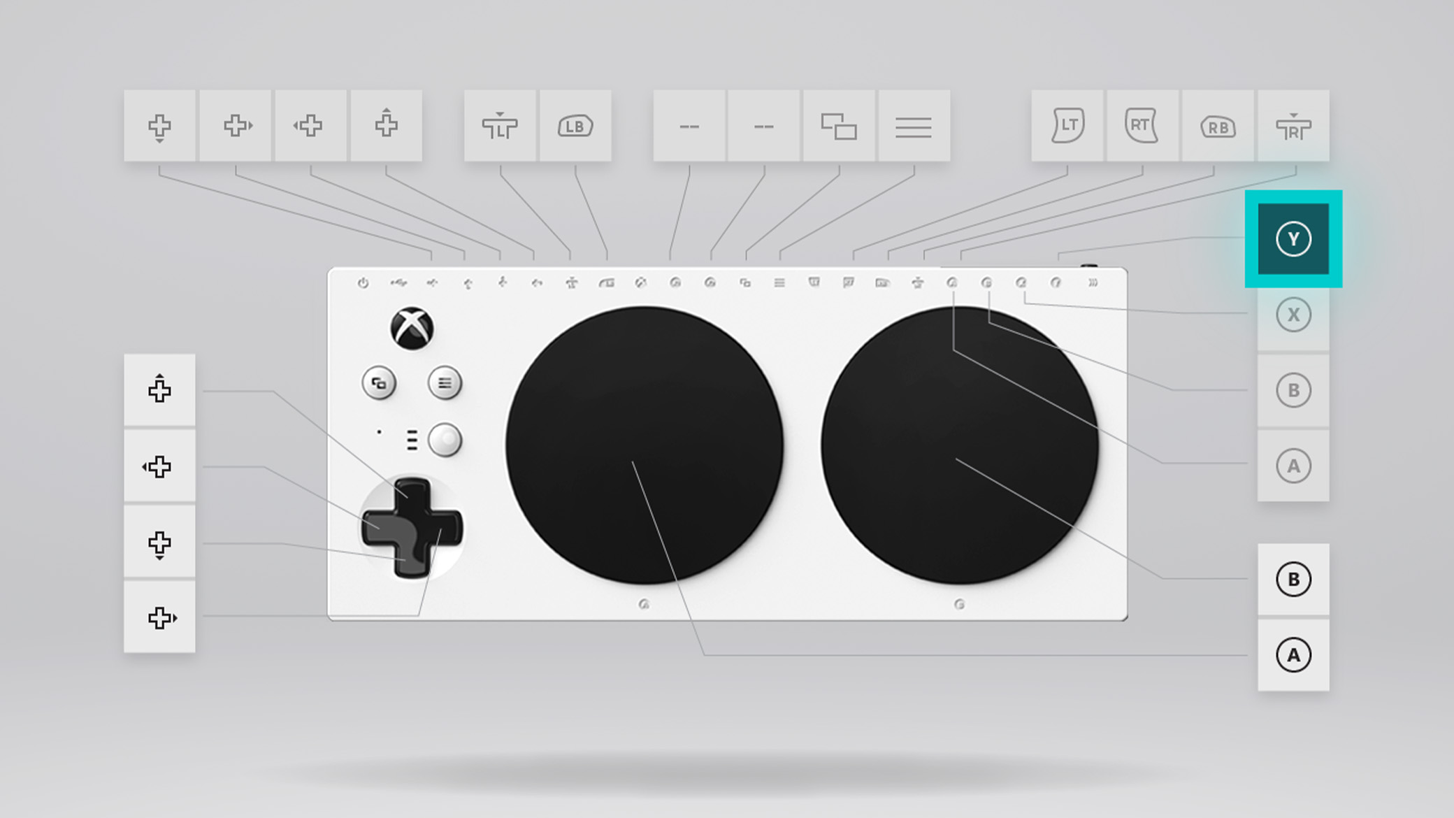 En skärmbild som visar knappmappningsfunktionen på Xbox anpassningsbar handkontroll.