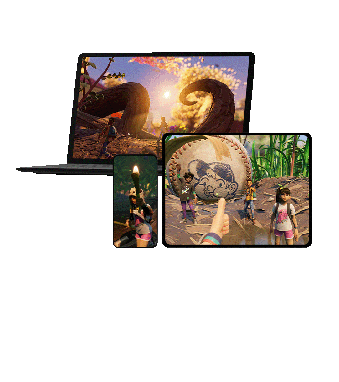 front view of three different monitor screens displaying xbox games