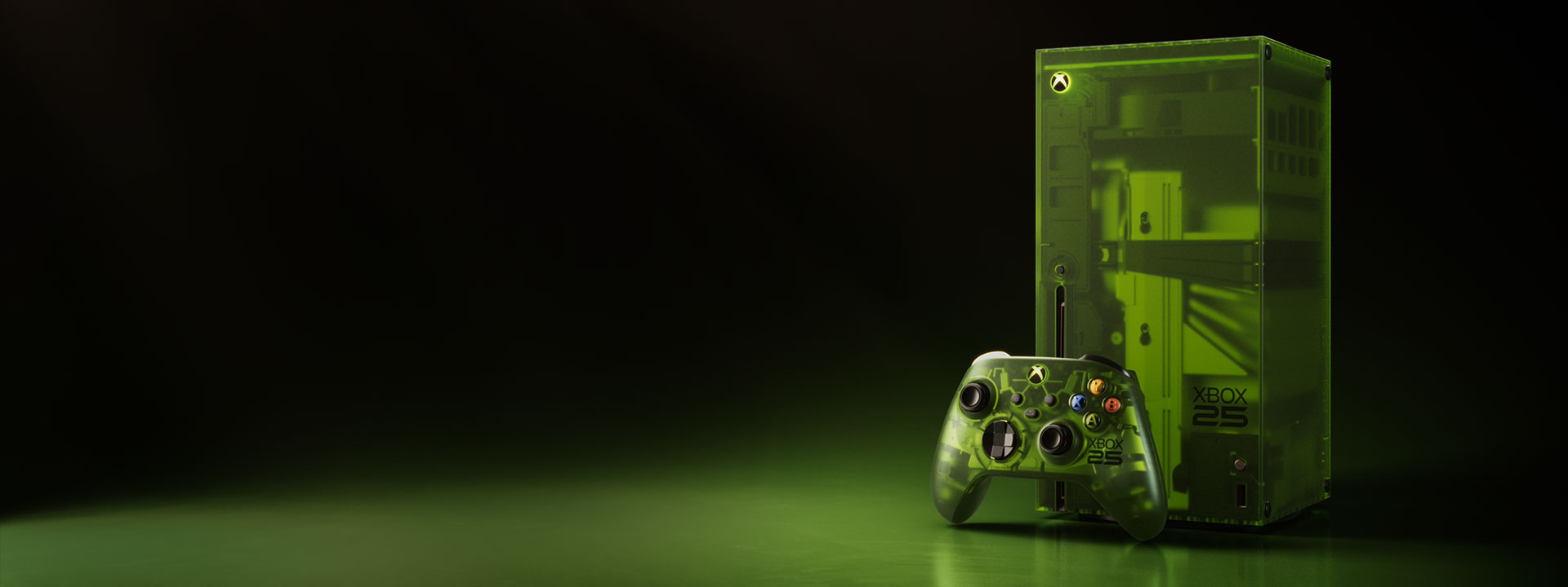 Front view of both the XBOX Series X25 Limited Edition and XBOX Wireless Controller X25 Special Edition