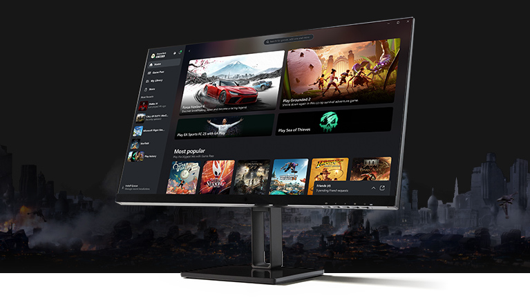 Computer monitor with the Xbox PC app user interface displayed