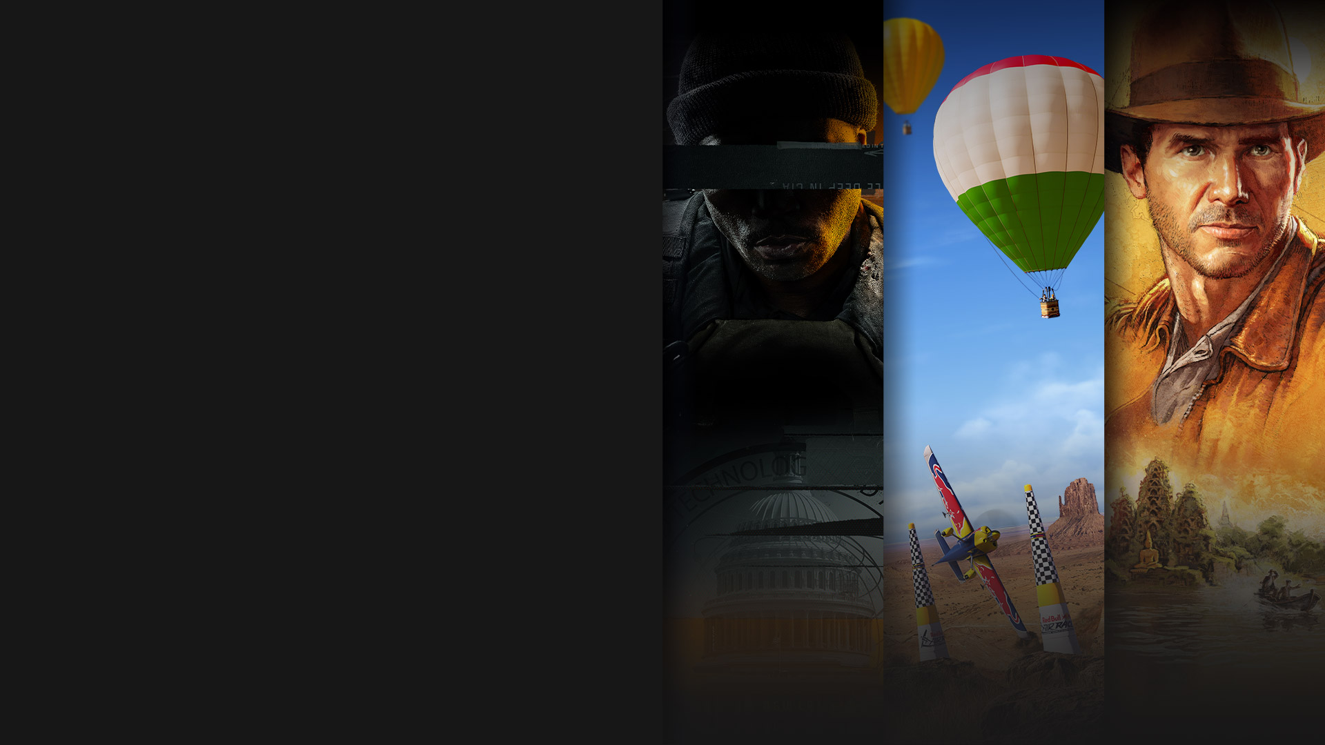 Game art from multiple games available or coming soon with Game Pass, including Call of Duty: Black Ops 6, Microsoft Flight Simulator 2024, Indiana Jones and the Great Circle, Avowed, and S.T.A.L.K.E.R. 2: Heart of Chornobyl.