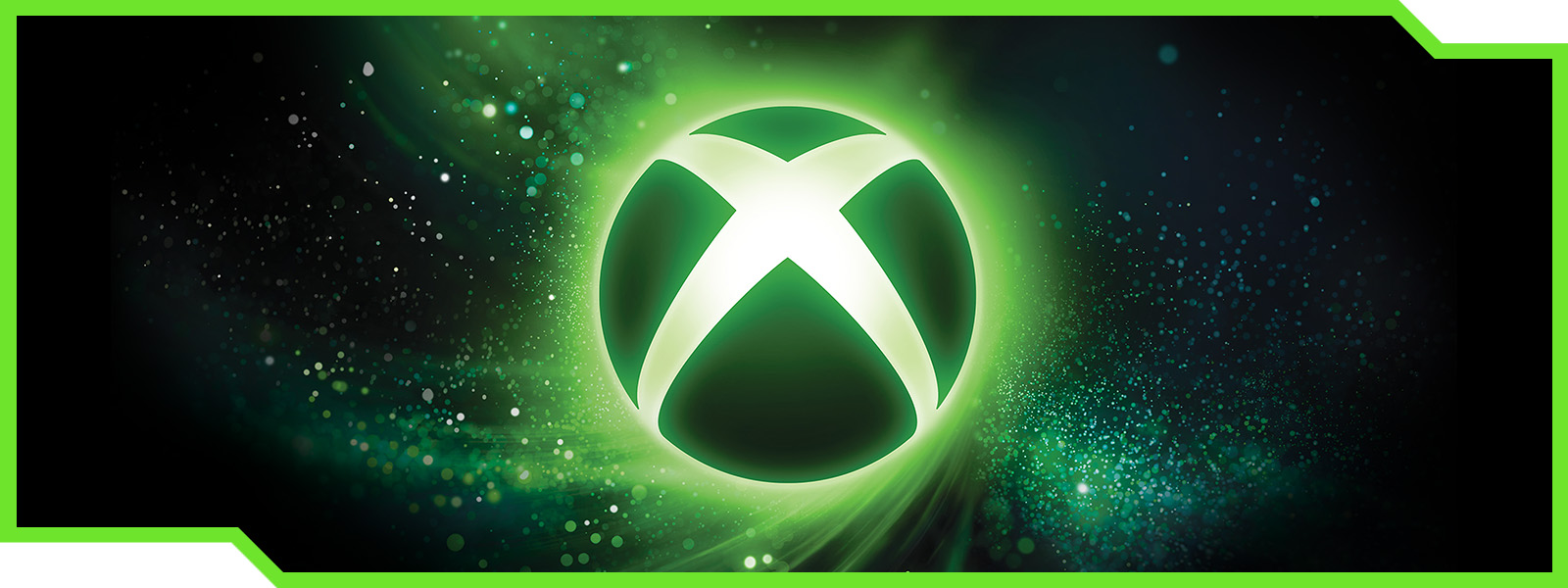 Xbox sphere surrounded by a fog of bright-green plasma, including a double-feature section for Gears of War: E-Day Direct.