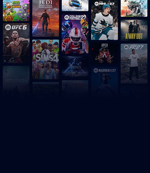 Une collection de jeux publiés par EA, dont The Sims 4, EA SPORTS College Football 27, EA SPORTS FC 27 et bien d’autres.