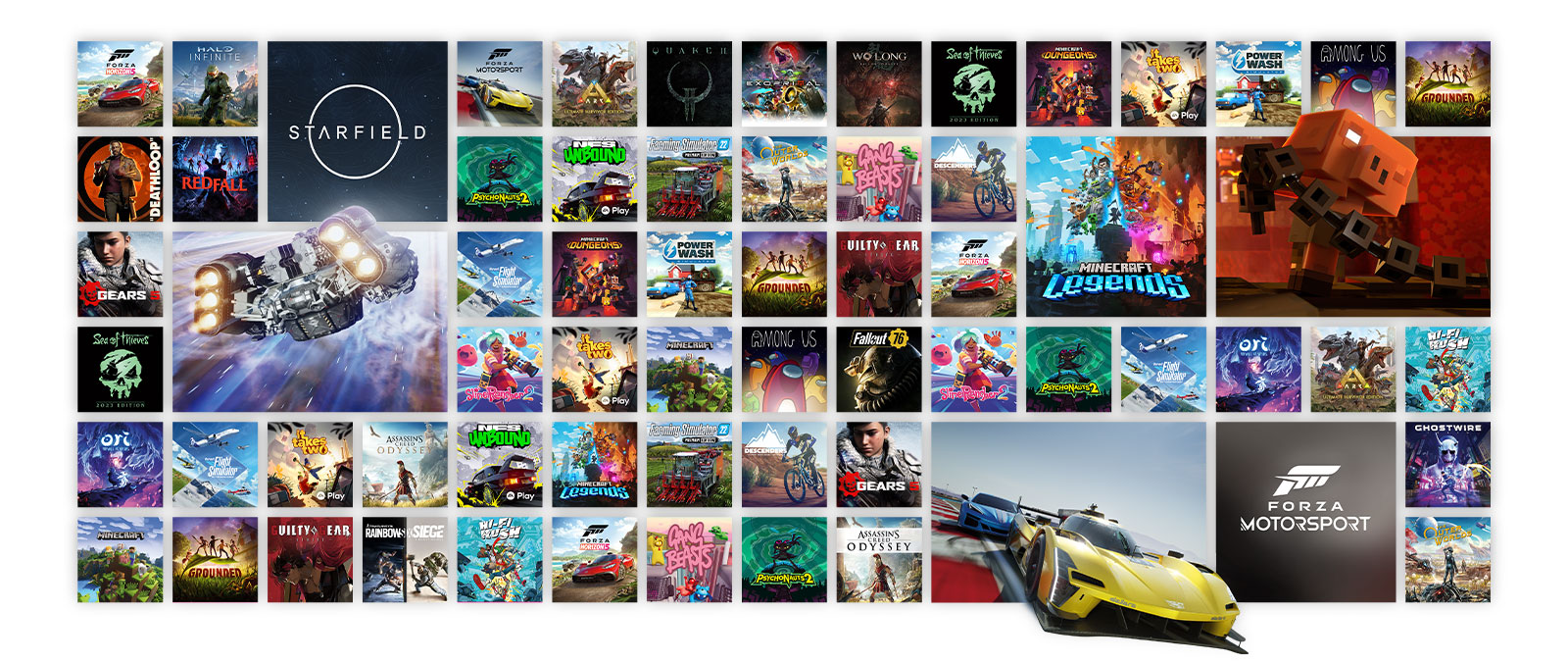 描畫 Xbox Game Pass 所提供遊戲的包裝圖拼貼。