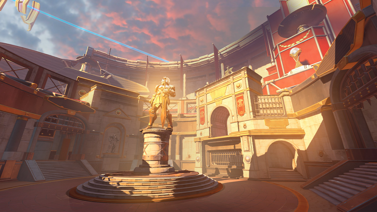 Światło słoneczne pada na imponujący posąg w koloseum. 