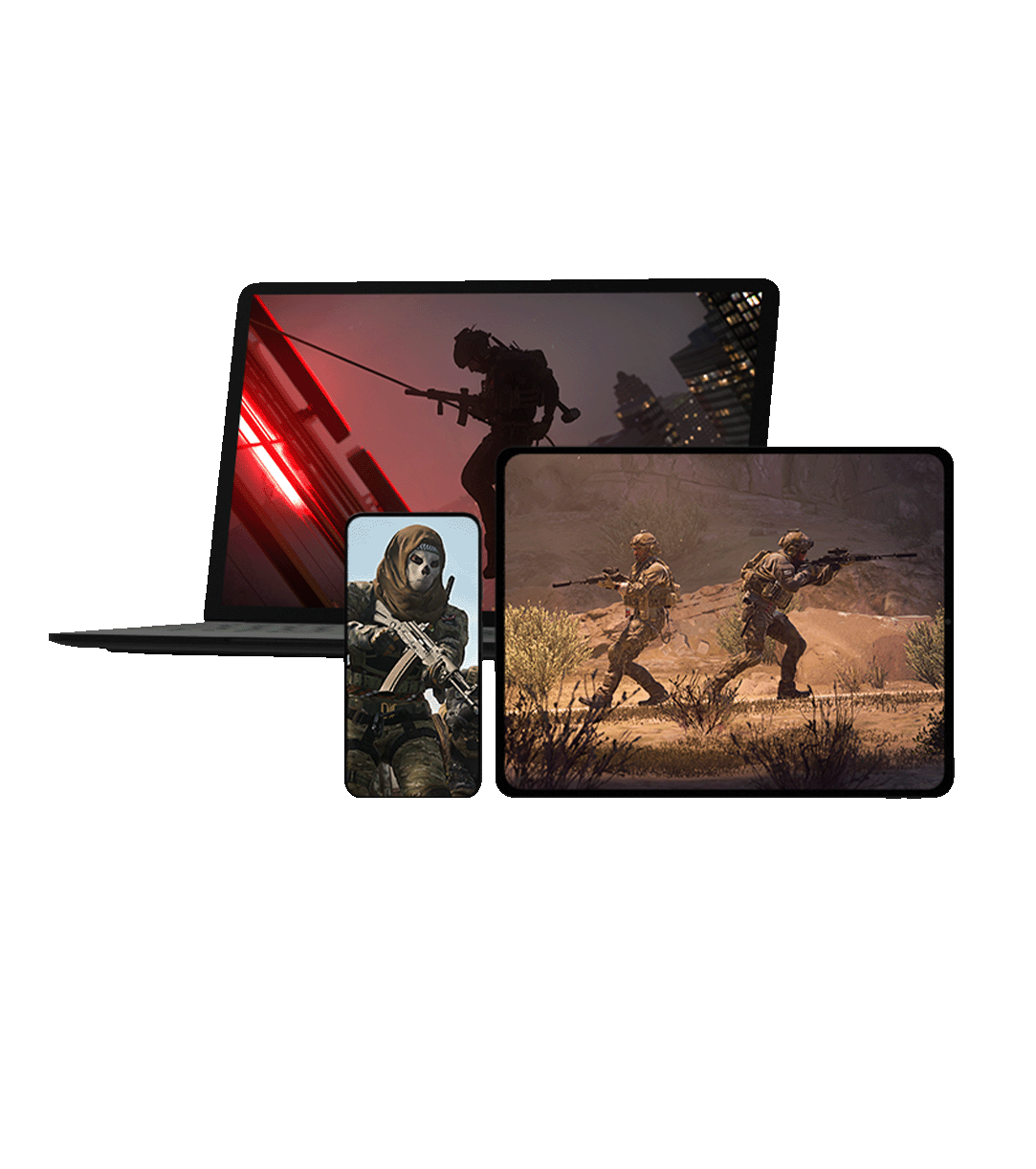 front view of three different monitor screens displaying xbox games