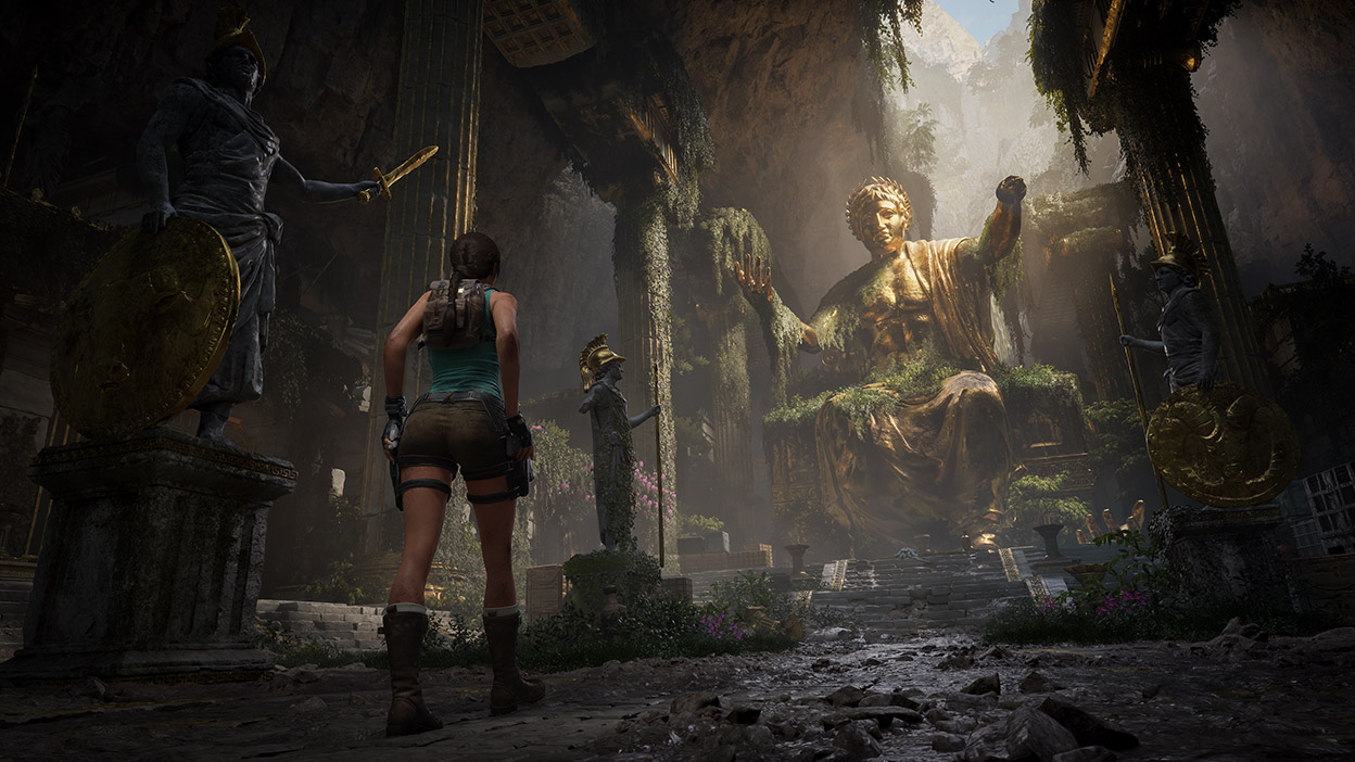 Lara Croft walks into the Midas Temple.