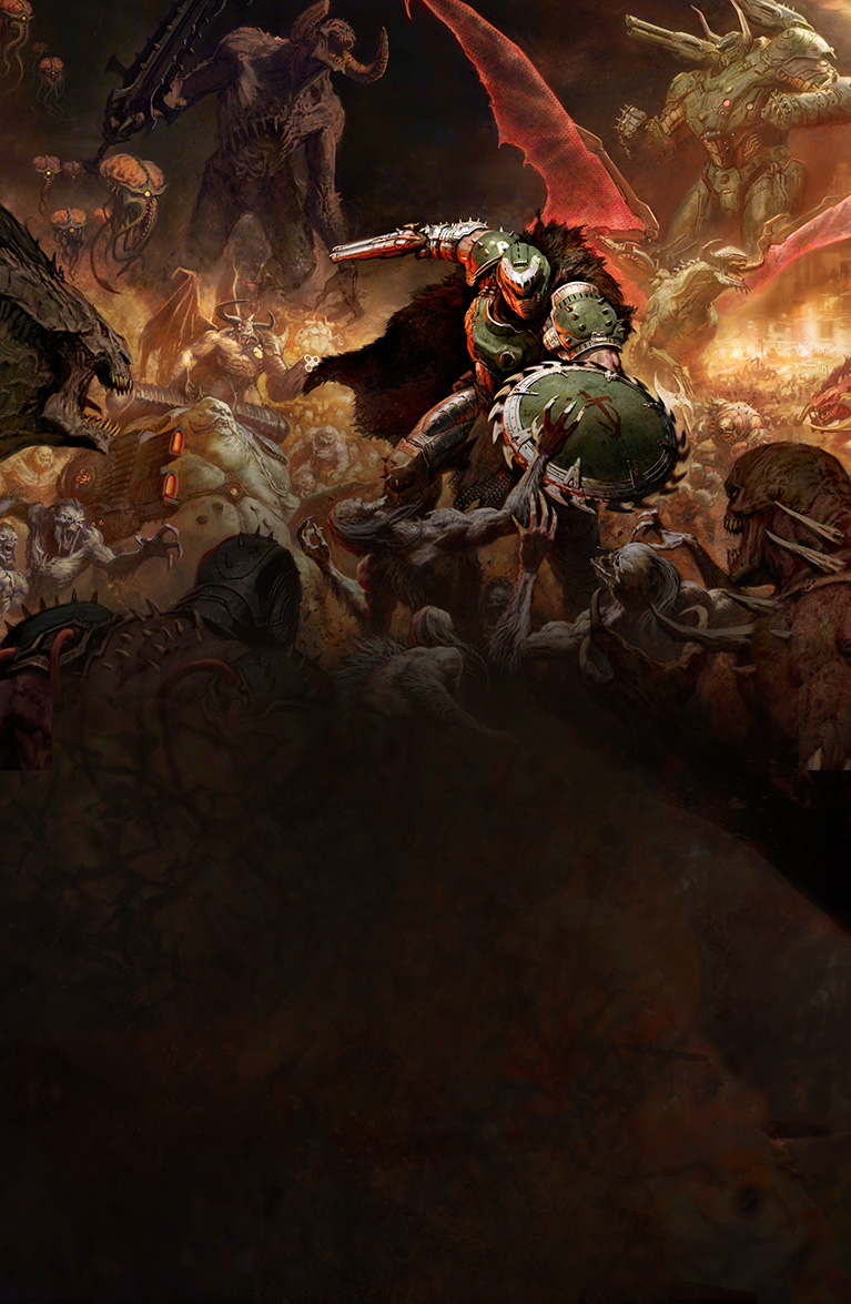 An animation featuring the DOOM: The Dark Ages sigil and Divinity Slayer skin with embers floating in the background
