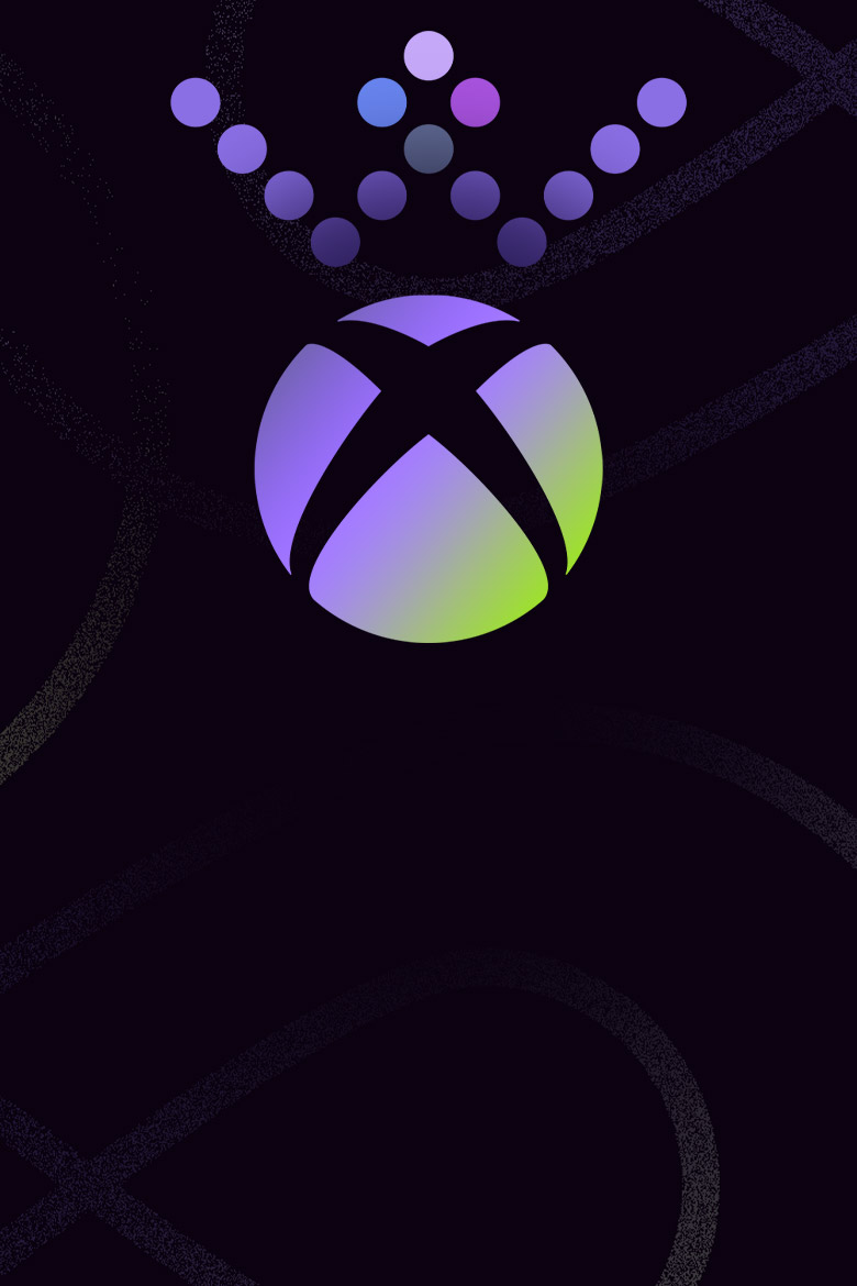 The Xbox logo below a W made of purple dots.