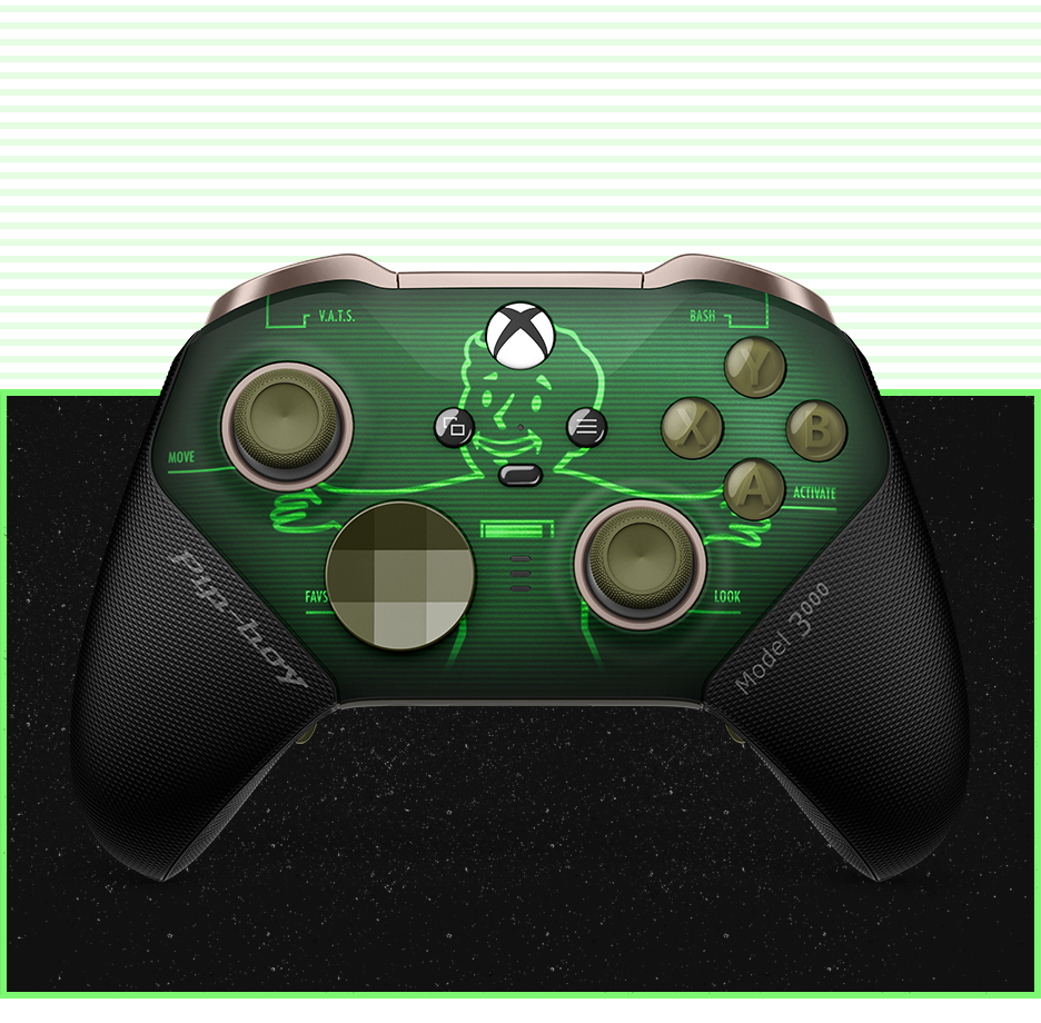 Front view of the customizable Xbox Elite Wireless Controller Series 2 – Fallout Pip-Boy