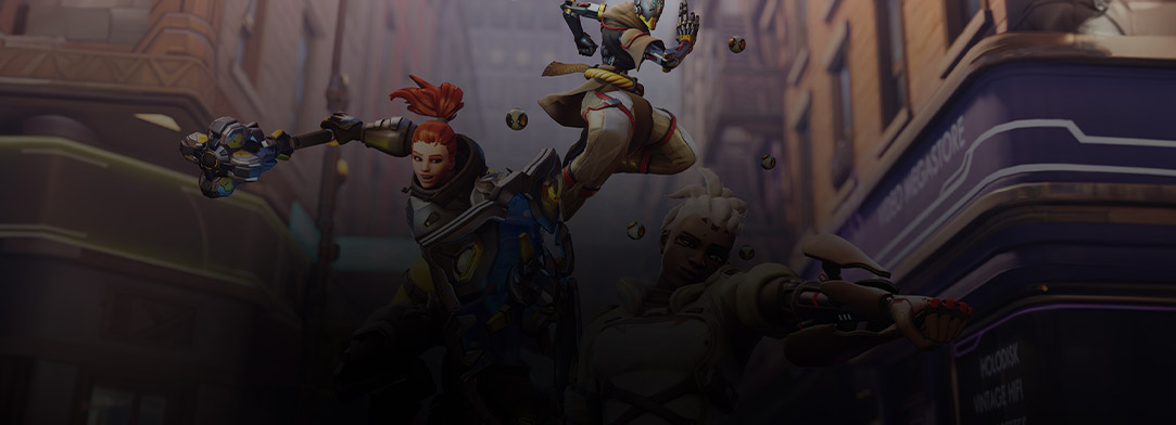 Two Overwatch 2 characters jumping in the air