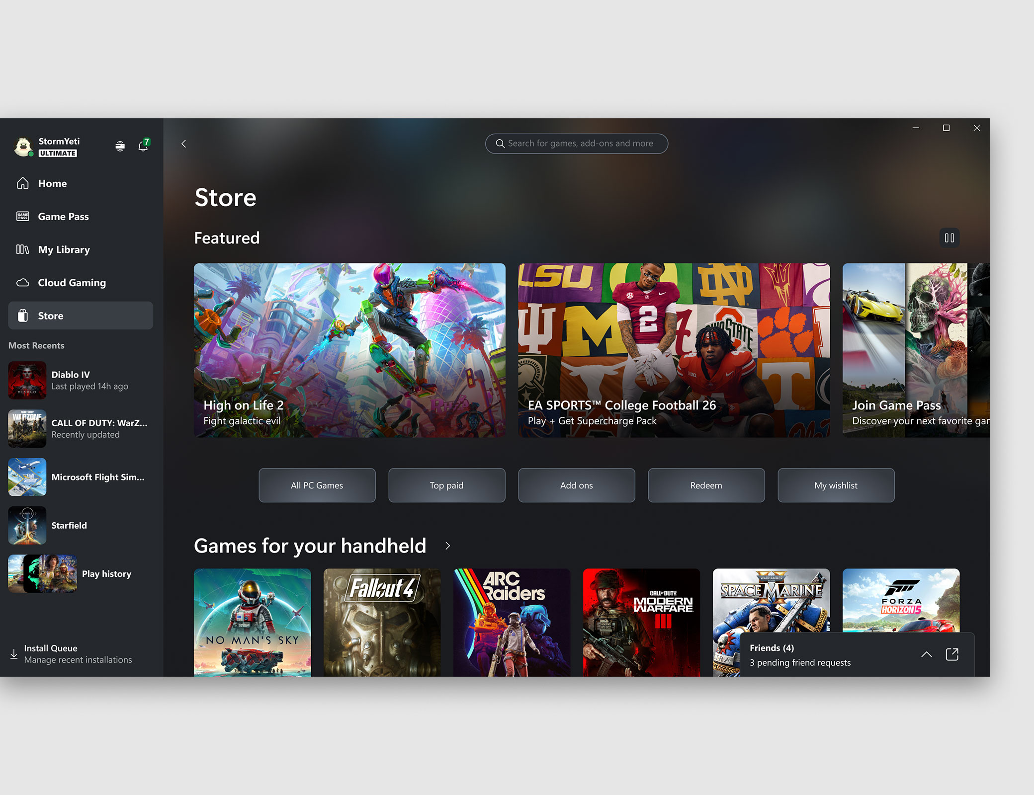 L'interfaccia utente dell'app Xbox per PC Windows su cui è visualizzato lo store