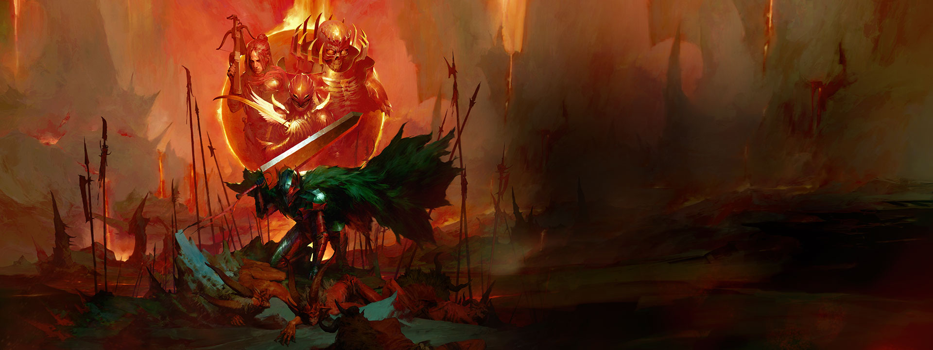 A mashup of Diablo IV and Berserk characters and imagery against a fiery background.