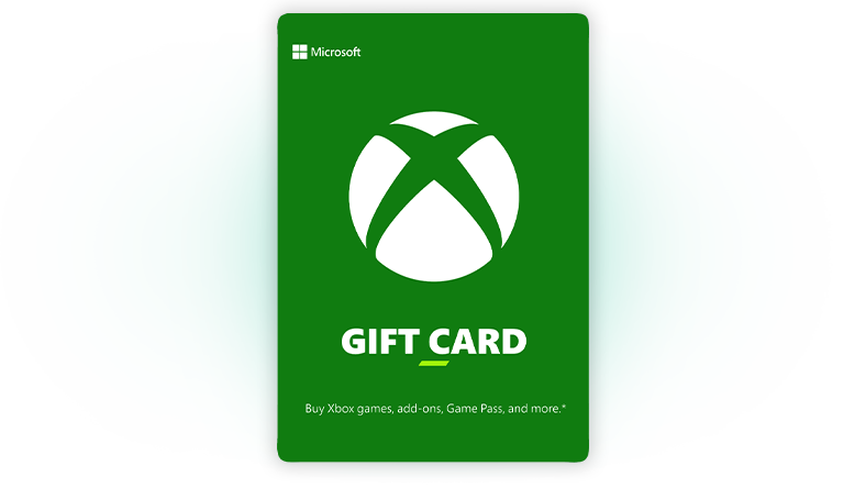 Gift Card, Microsoft logo on a green Xbox gift card