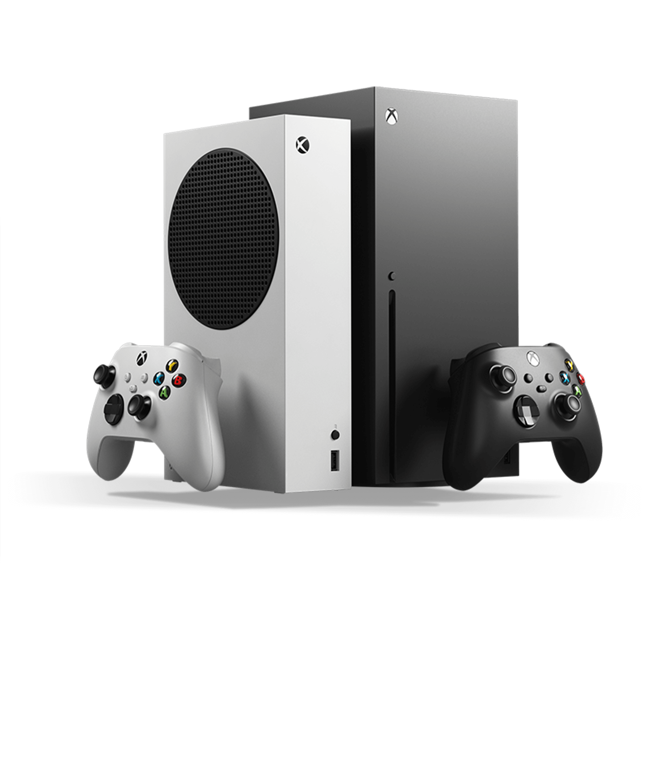 front view of 2 Xbox Series X|S console devices