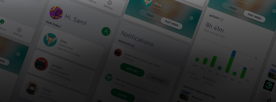 Mobile phone UI of XBOX family settings