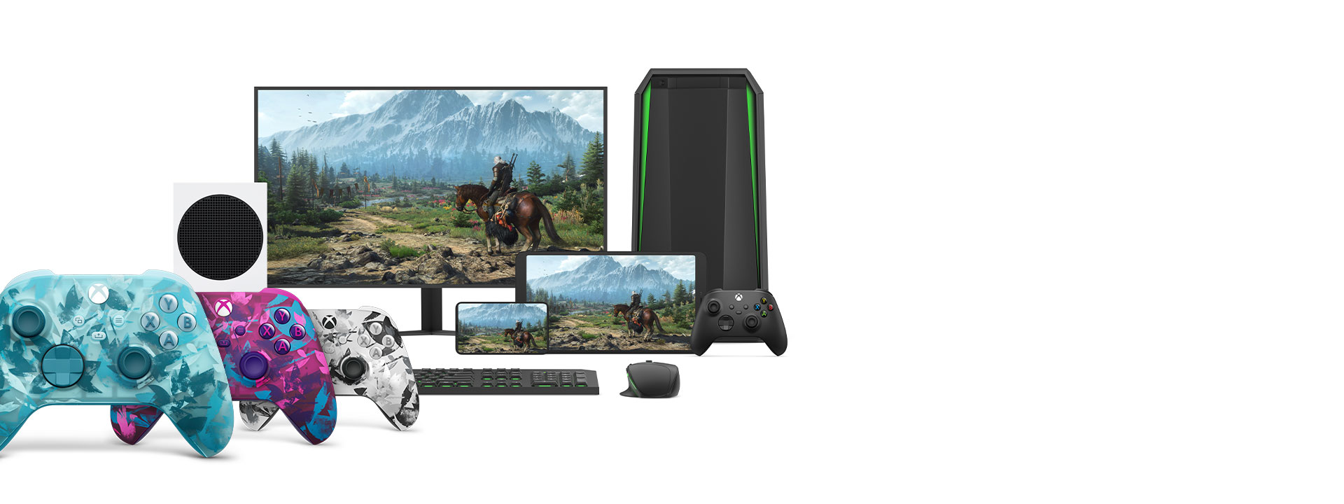 Xbox Wireless Controller – Breaker Series controllers with a computer, TV and an Xbox Series S