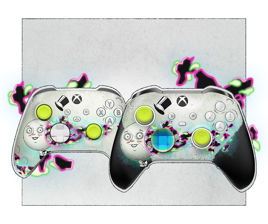 Manette sans fil Xbox et Xbox Elite Series 2 - Manettes The Outer Worlds 2 côte à côte.