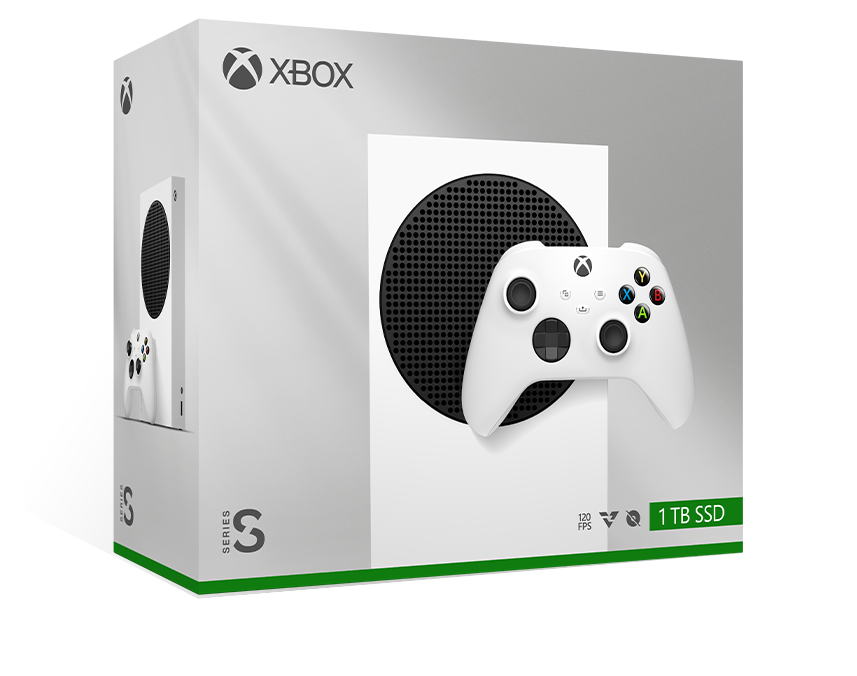 Xbox Series S – 1TB 搭載 (ロボット ホワイト) と Xbox ワイヤレス コントローラー (ロボット ホワイト) のボックス